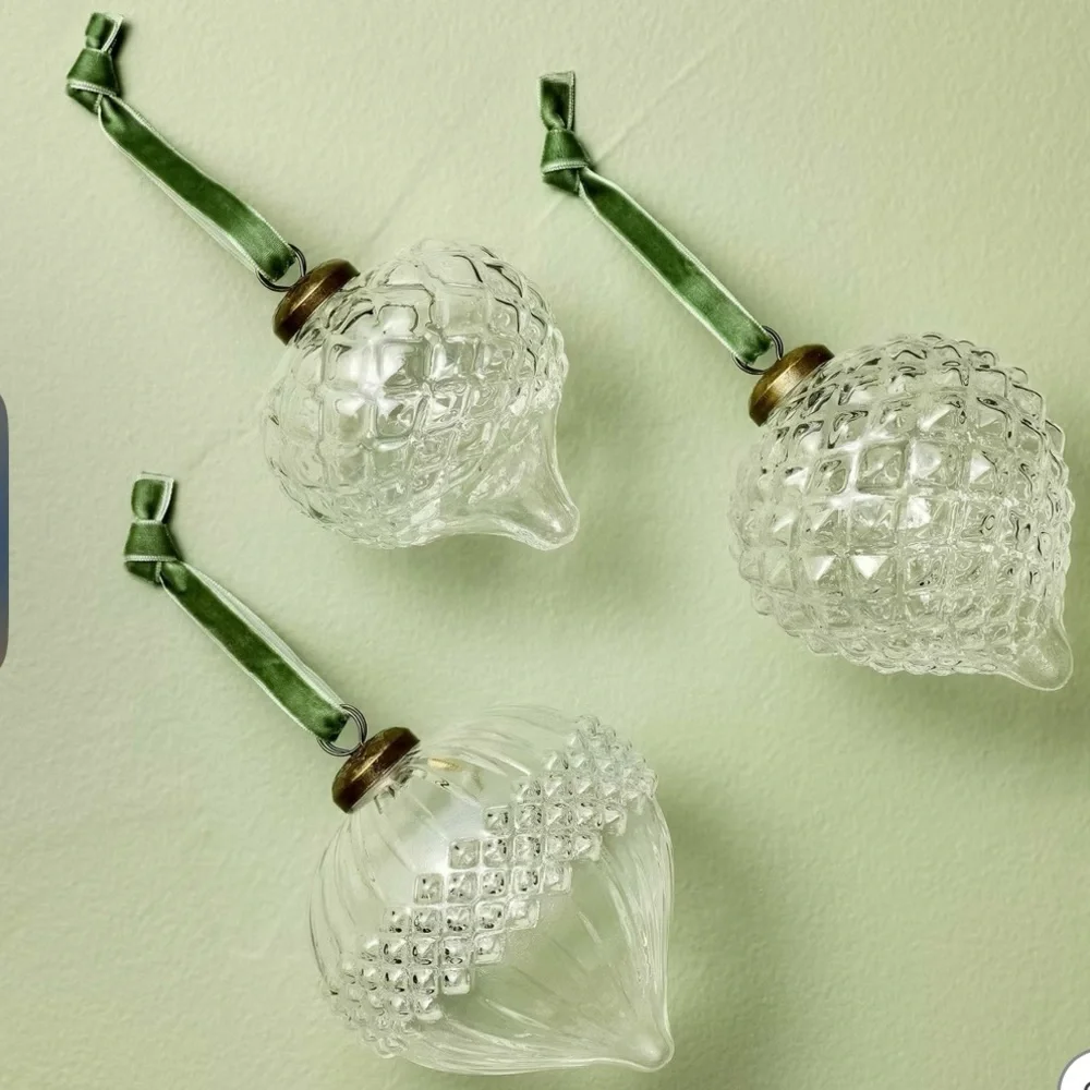 🆕- Hearth & Hand with Magnolia 3pc Ornate Glass Bulb Tree Ornaments. New in Box - Picture 3 of 5